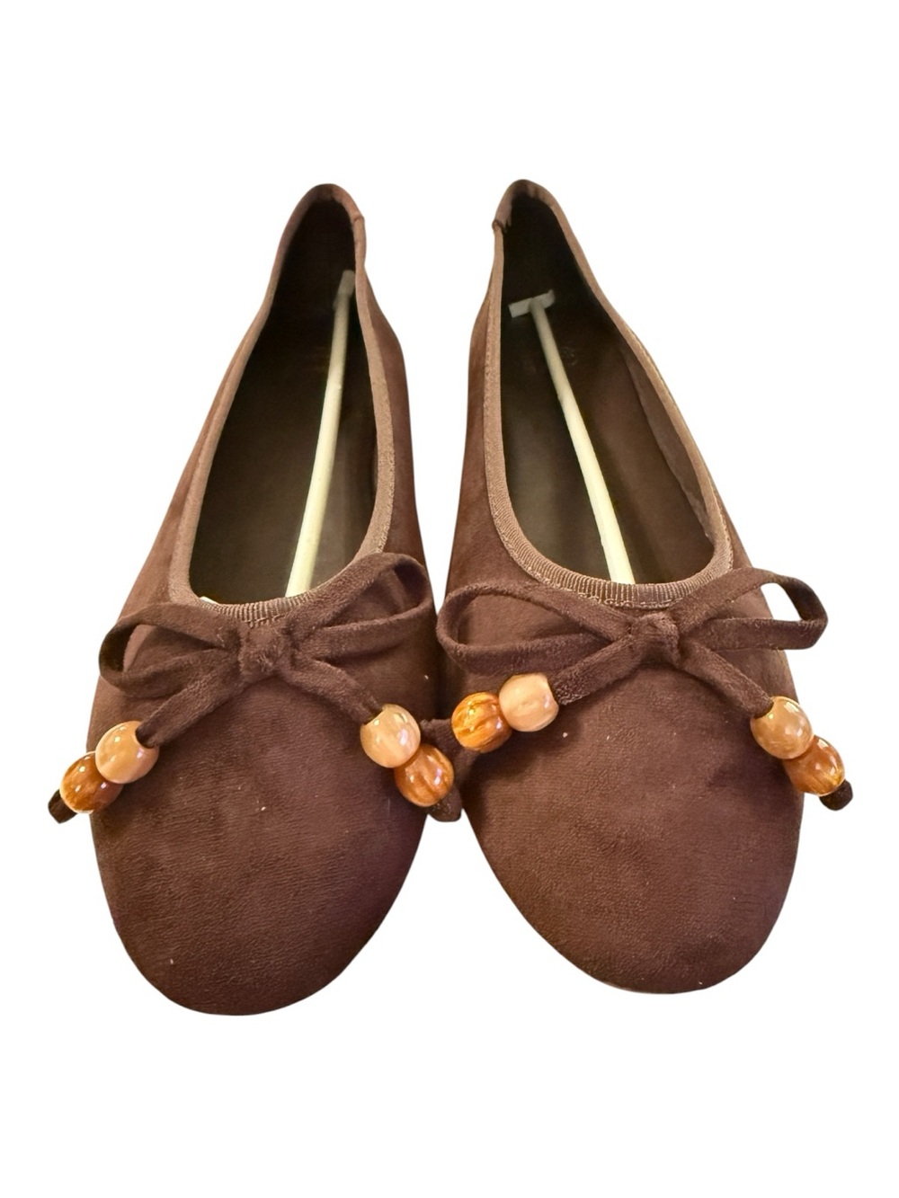 Not Rated Brown Ballet Flats Bow Beaded Women’s Size 10 NWOB